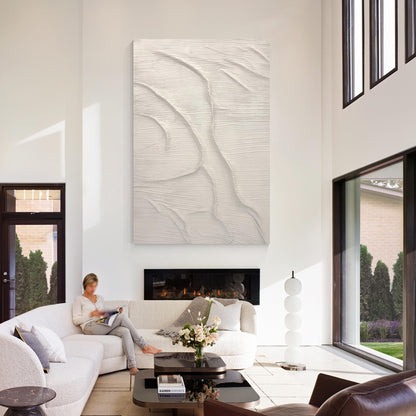3D Textured Abstract Ocean Painting: Beige Coastal Wall Art #1