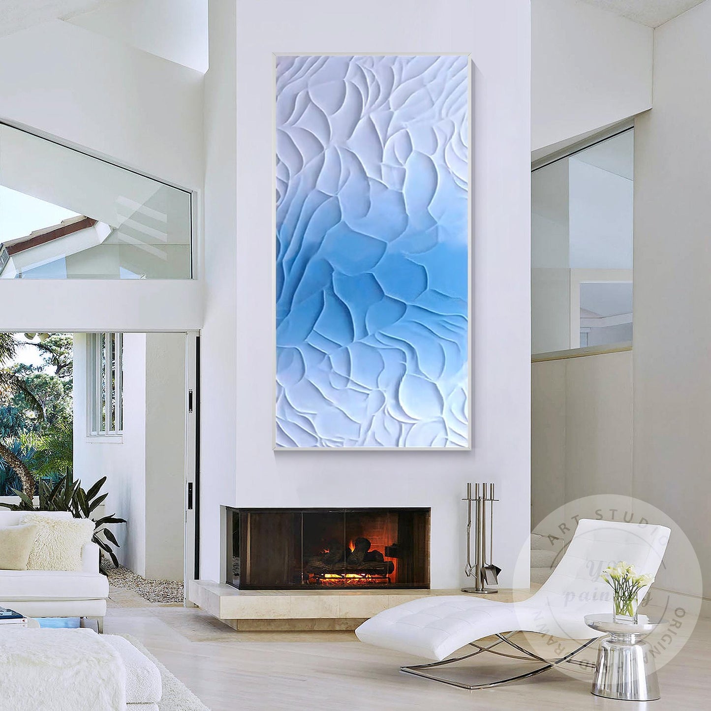 3D Textured Blue White Abstract Painting | Coastal Wall Art | Modern Minimalist  #3