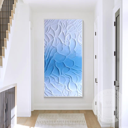 3D Textured Blue White Abstract Painting | Coastal Wall Art | Modern Minimalist  #4