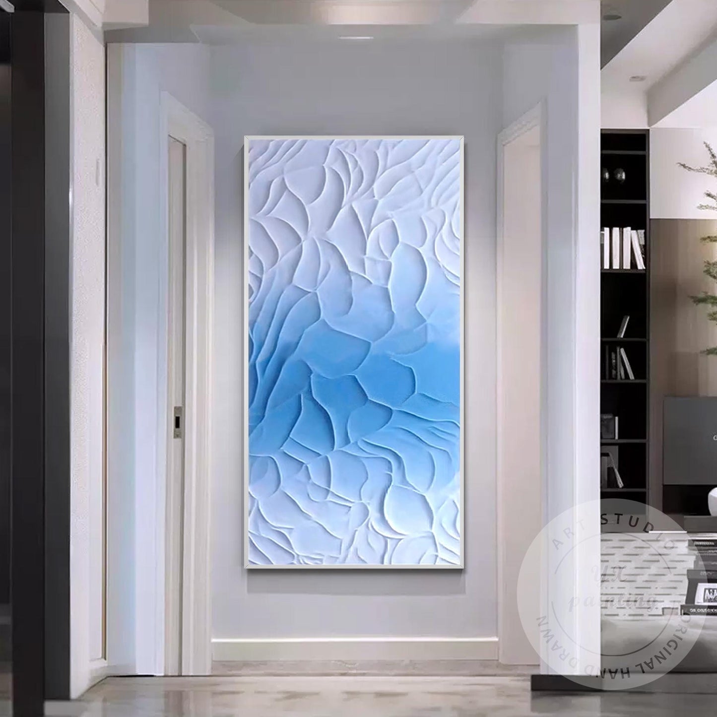 3D Textured Blue White Abstract Painting | Coastal Wall Art | Modern Minimalist  #5