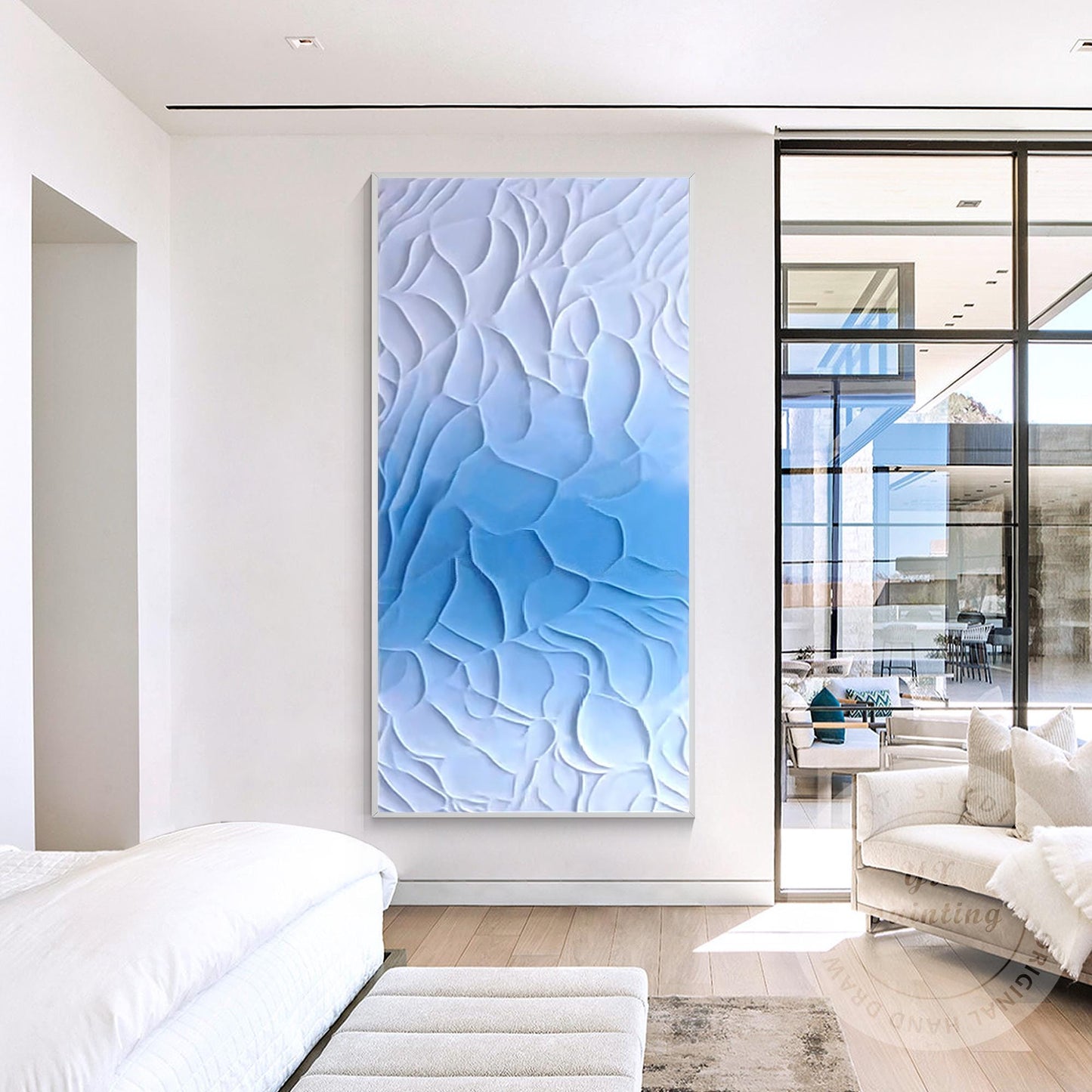 3D Textured Blue White Abstract Painting | Coastal Wall Art | Modern Minimalist  #1