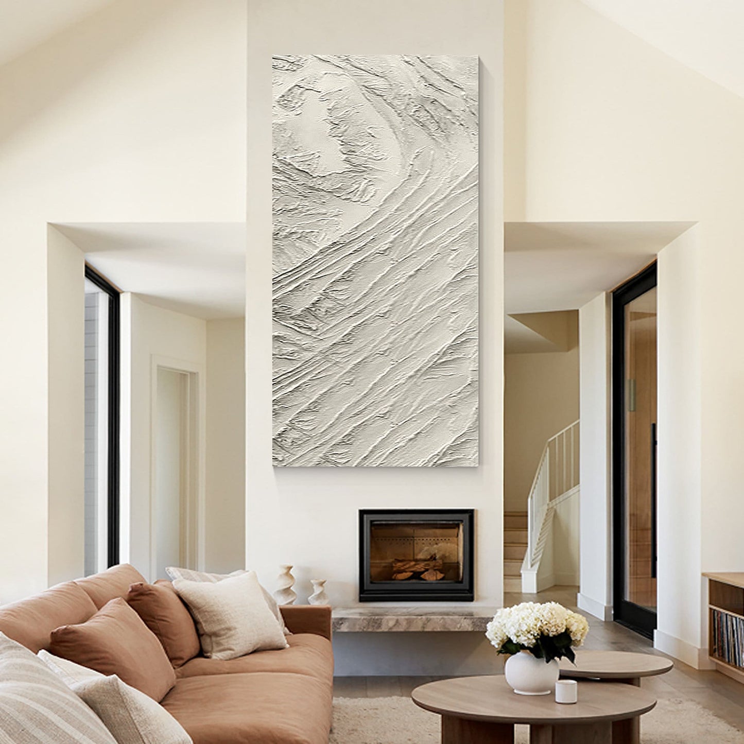3D Textured Cream Beige Painting: Minimalist Canvas Wall Art #1
