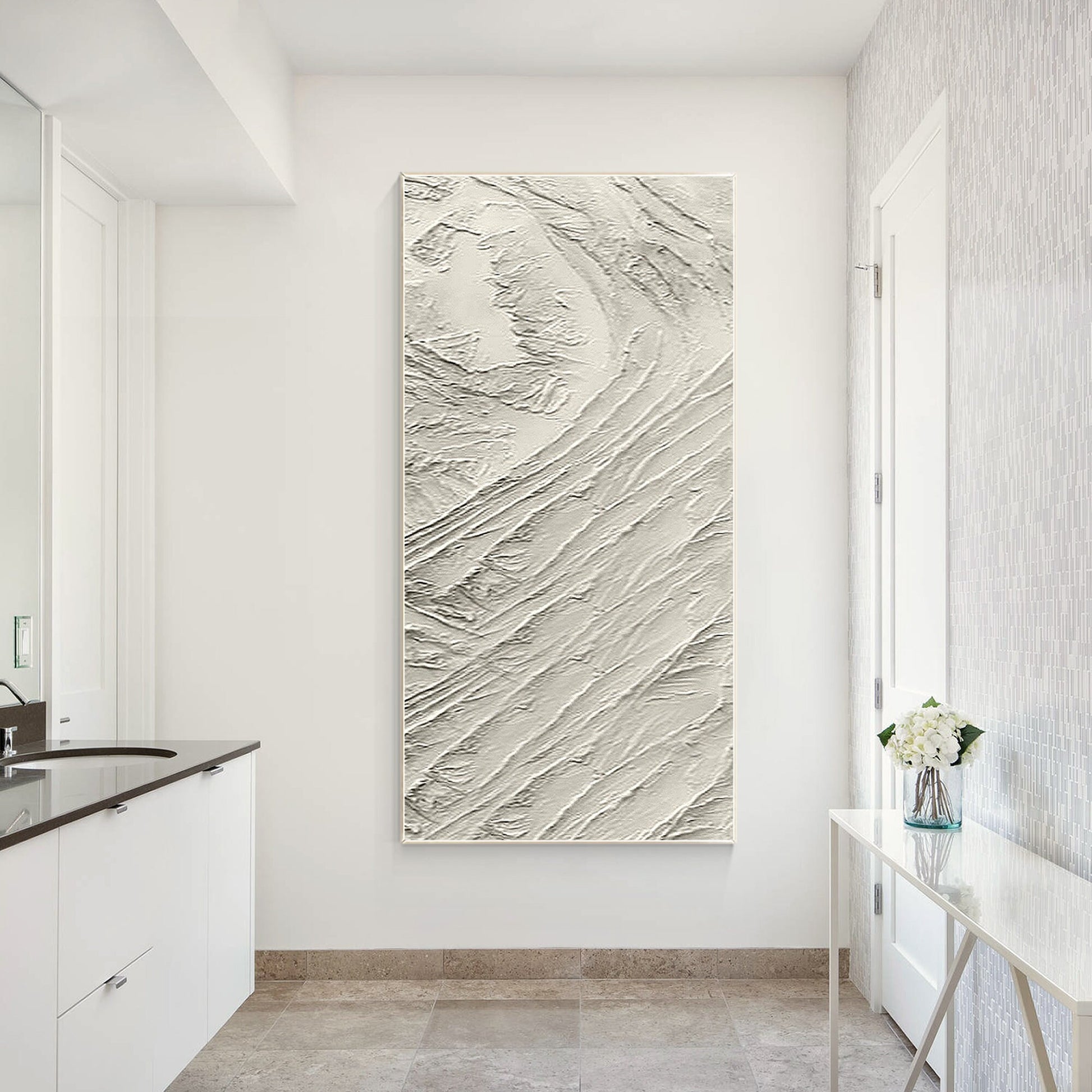 3D Textured Cream Beige Painting: Minimalist Canvas Wall Art #2