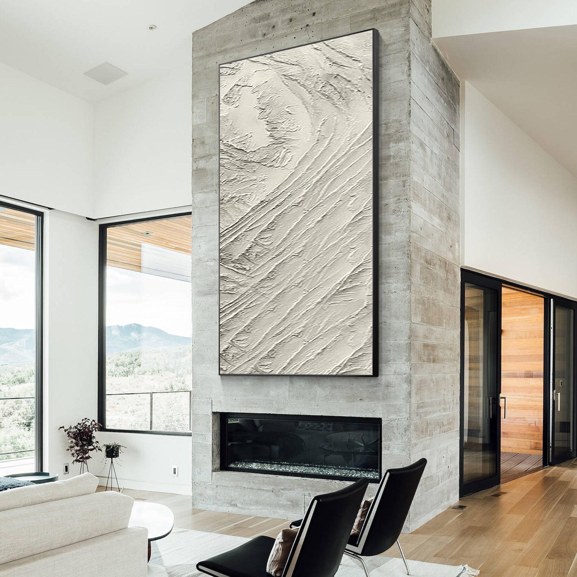 3D Textured Cream Beige Painting: Minimalist Canvas Wall Art #3
