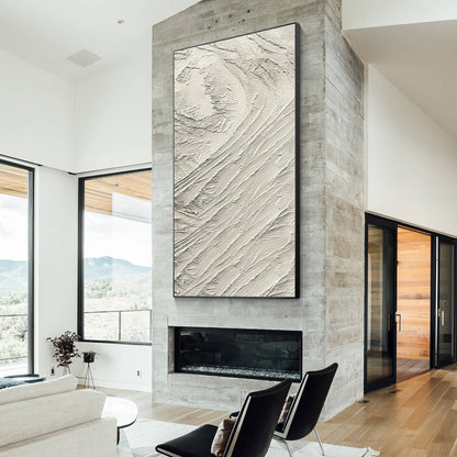 3D Textured Cream Beige Painting: Minimalist Canvas Wall Art #3