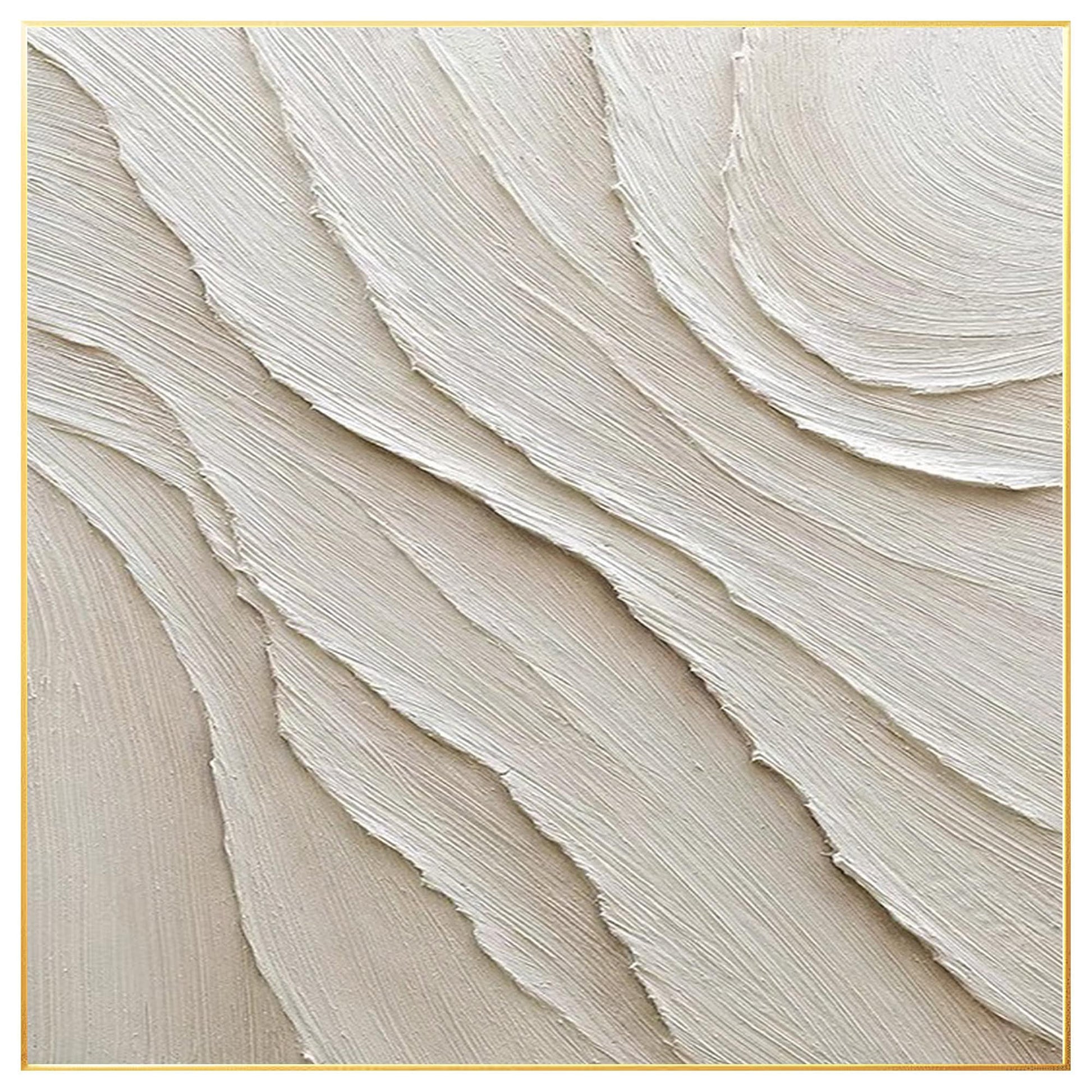 3D Textured Cream Beige Painting: Minimalist Square Canvas Wall Art #7