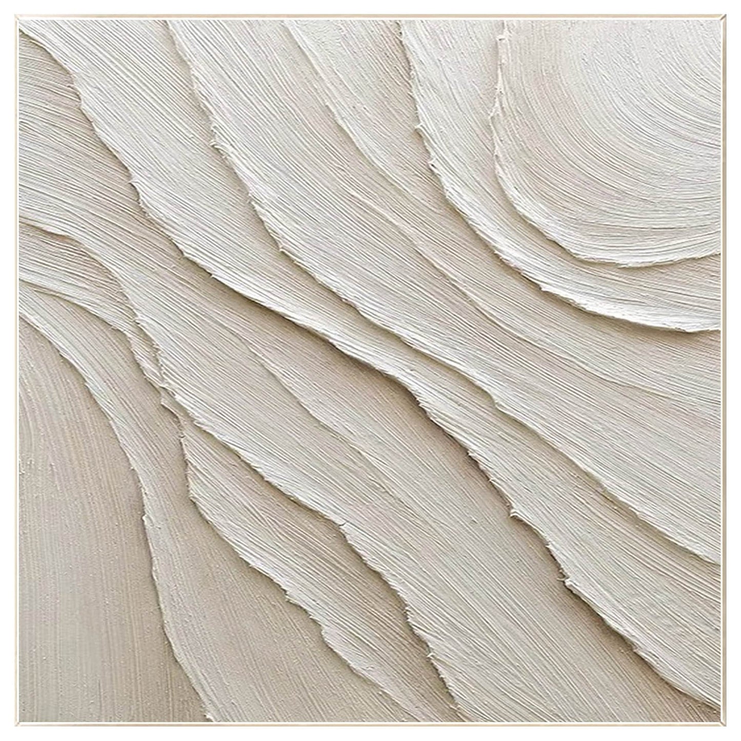 3D Textured Cream Beige Painting: Minimalist Square Canvas Wall Art #8