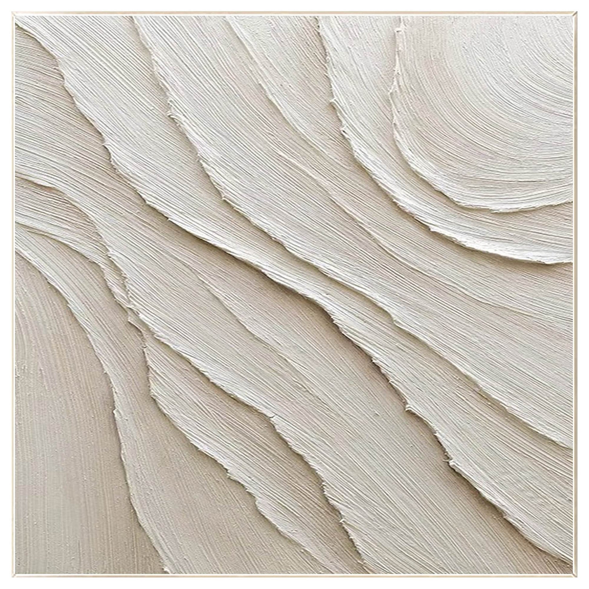 3D Textured Cream Beige Painting: Minimalist Square Canvas Wall Art #8