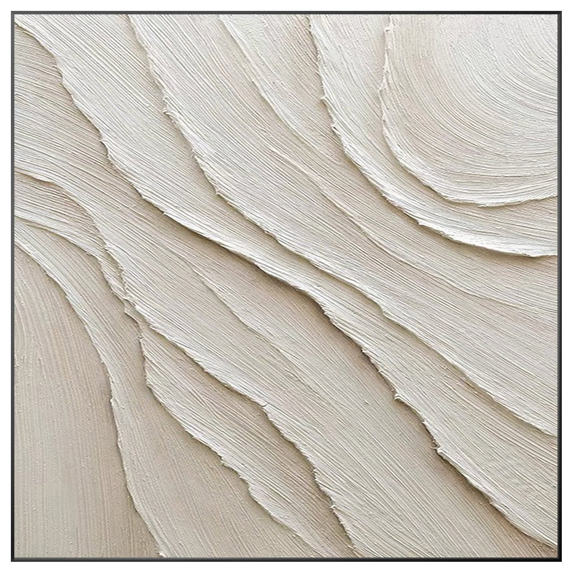 3D Textured Cream Beige Painting: Minimalist Square Canvas Wall Art #9