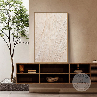 3D Textured Cream Beige Painting: Minimalist Vertical Wall Art #5
