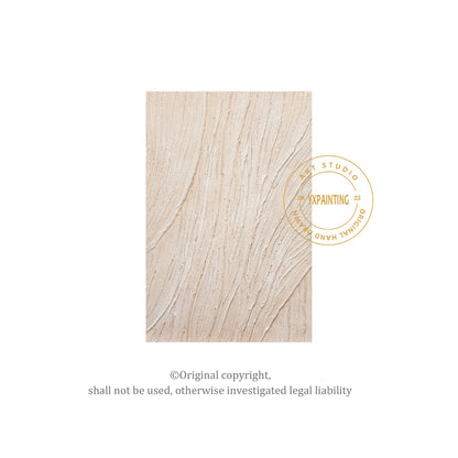 3D Textured Cream Beige Painting: Minimalist Vertical Wall Art #6