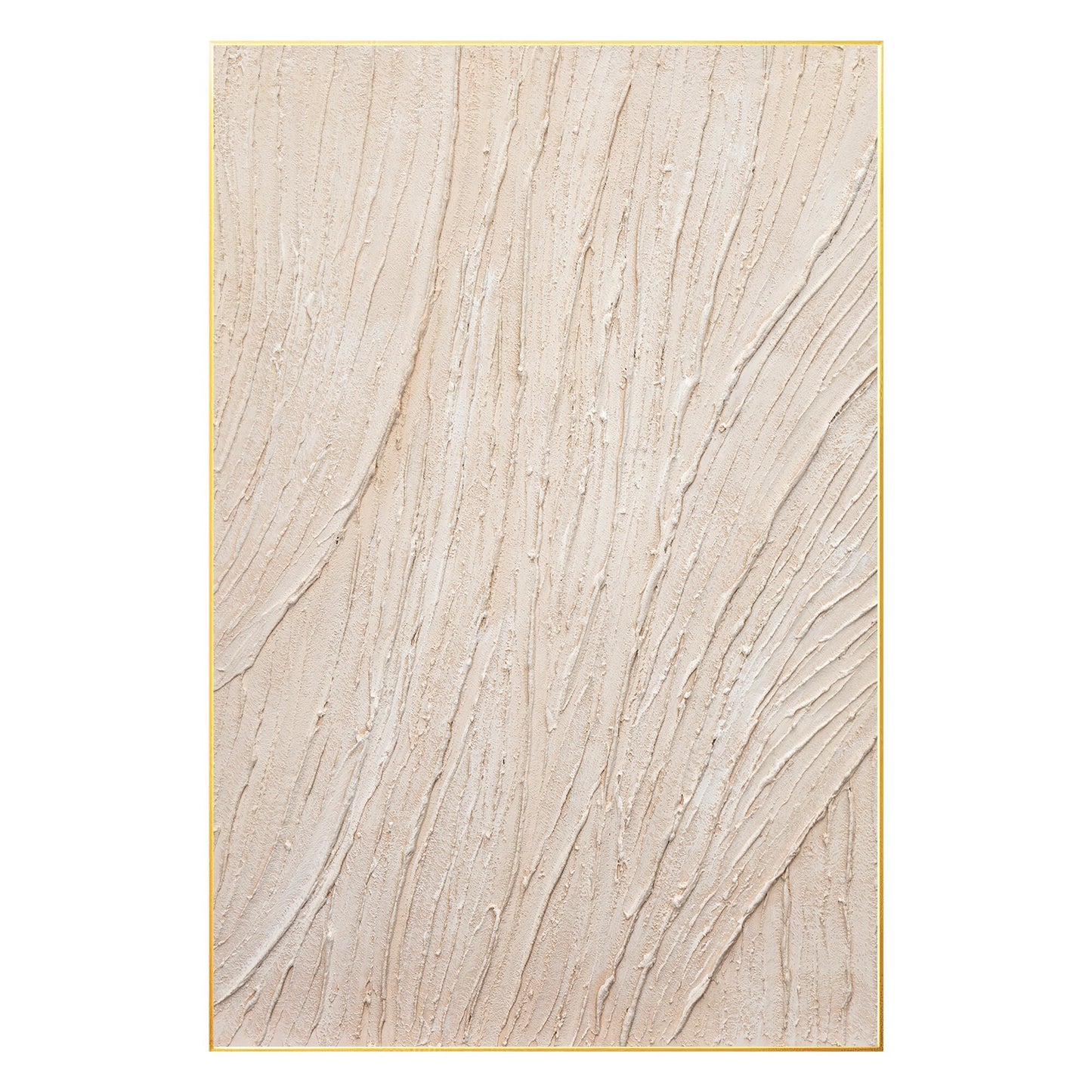 3D Textured Cream Beige Painting: Minimalist Vertical Wall Art #8