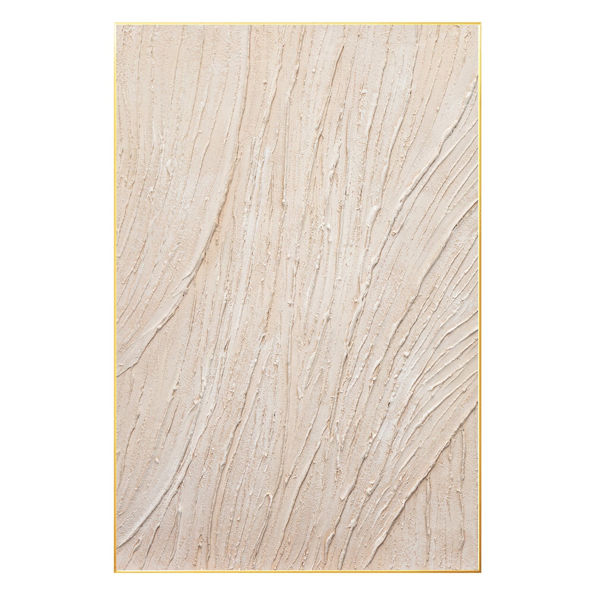 3D Textured Cream Beige Painting: Minimalist Vertical Wall Art #8