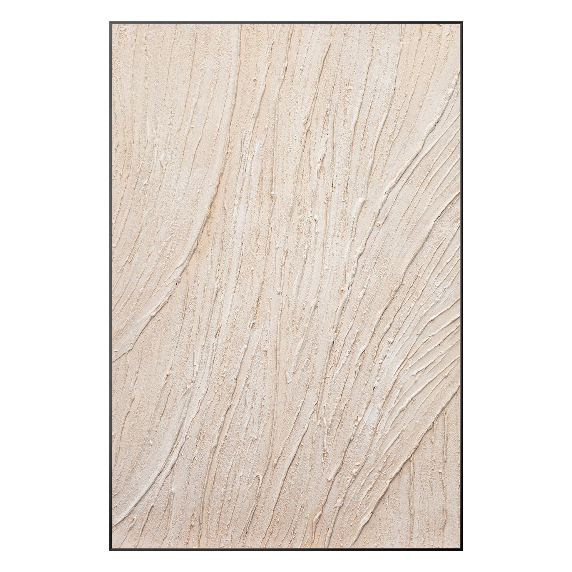 3D Textured Cream Beige Painting: Minimalist Vertical Wall Art #10
