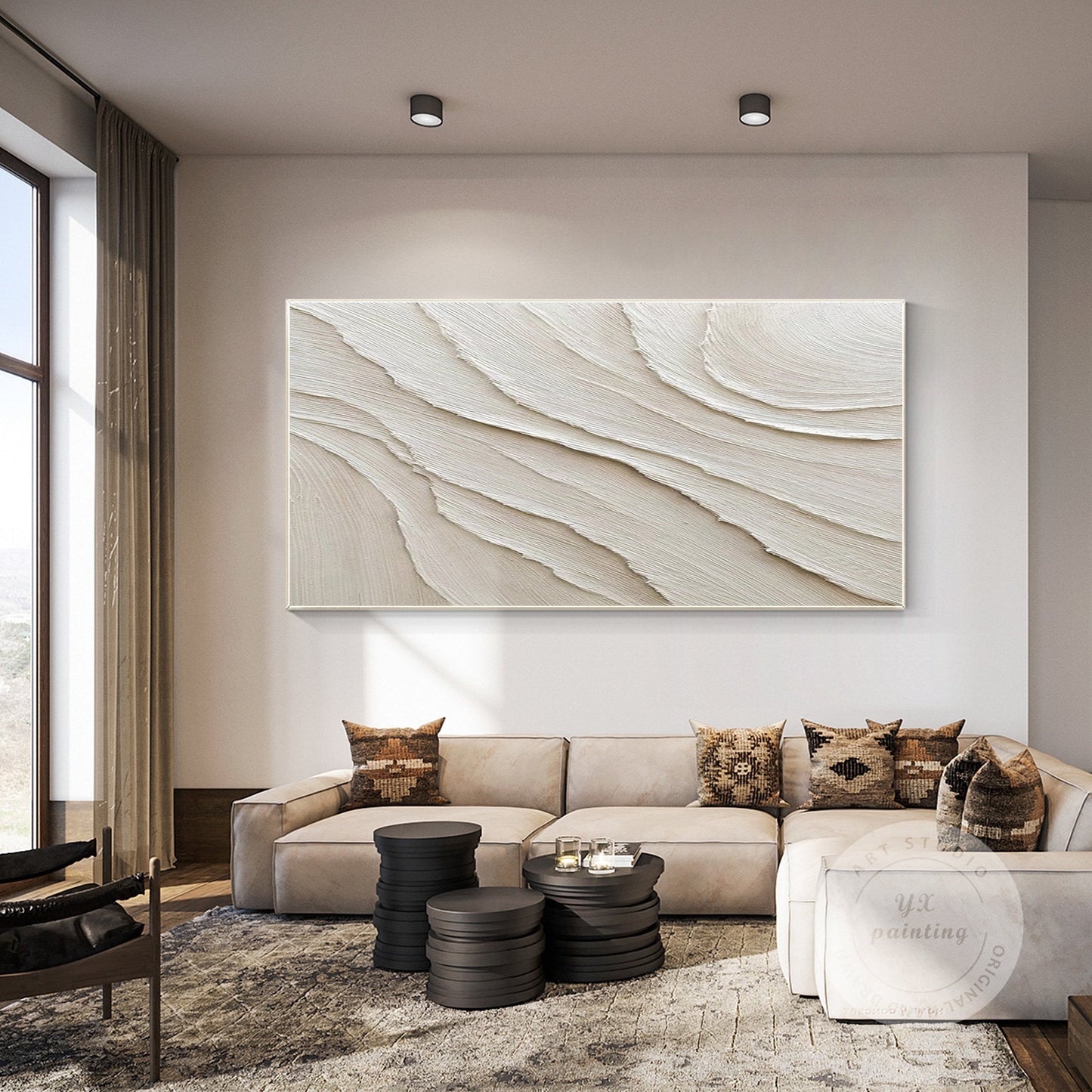 3D Textured Cream Beige Wall Art, Minimalist Abstract Canvas Painting, Large Neu #2