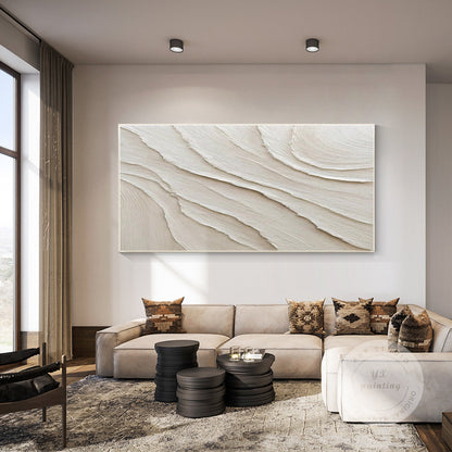 3D Textured Cream Beige Wall Art, Minimalist Abstract Canvas Painting, Large Neu #2