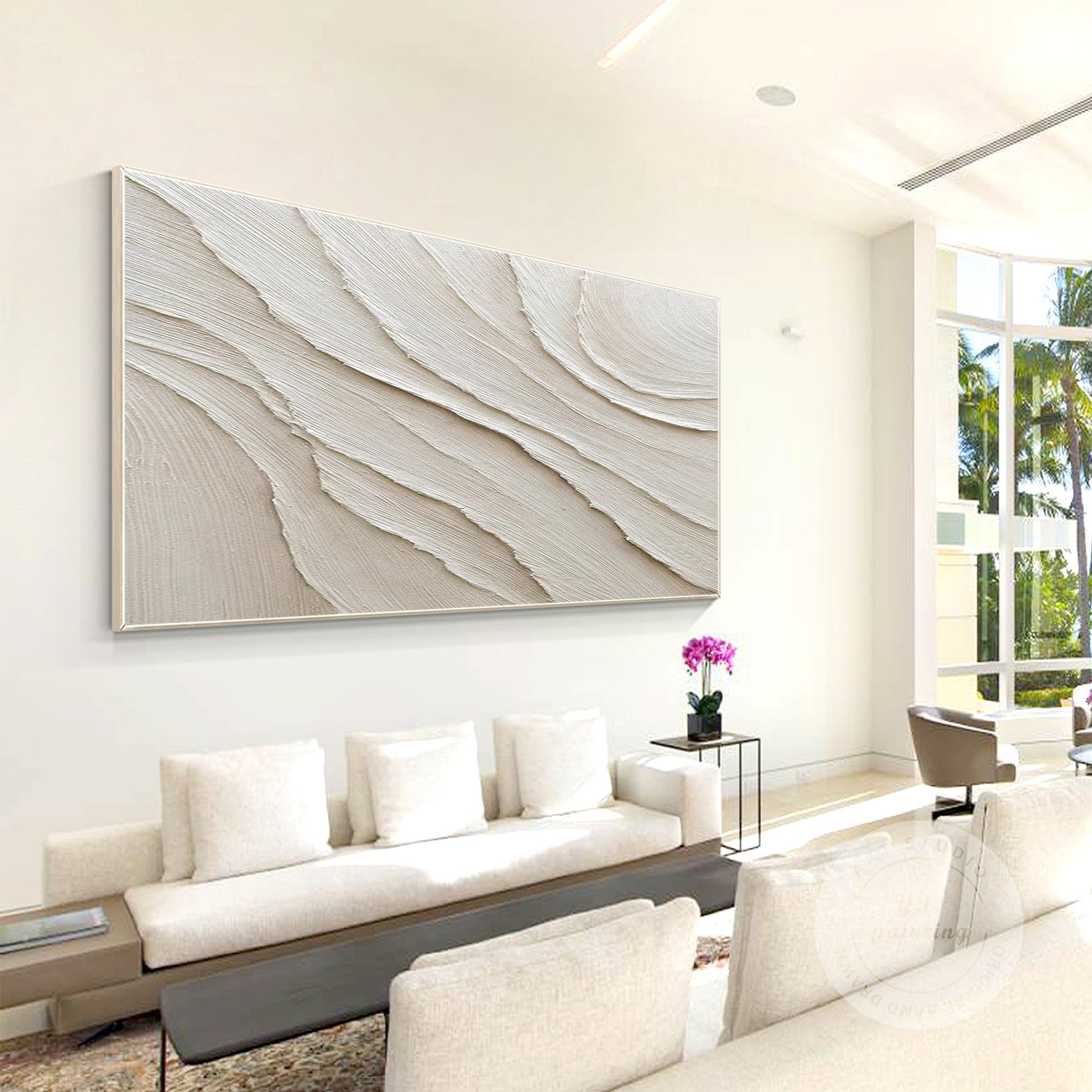 3D Textured Cream Beige Wall Art, Minimalist Abstract Canvas Painting, Large Neu #5