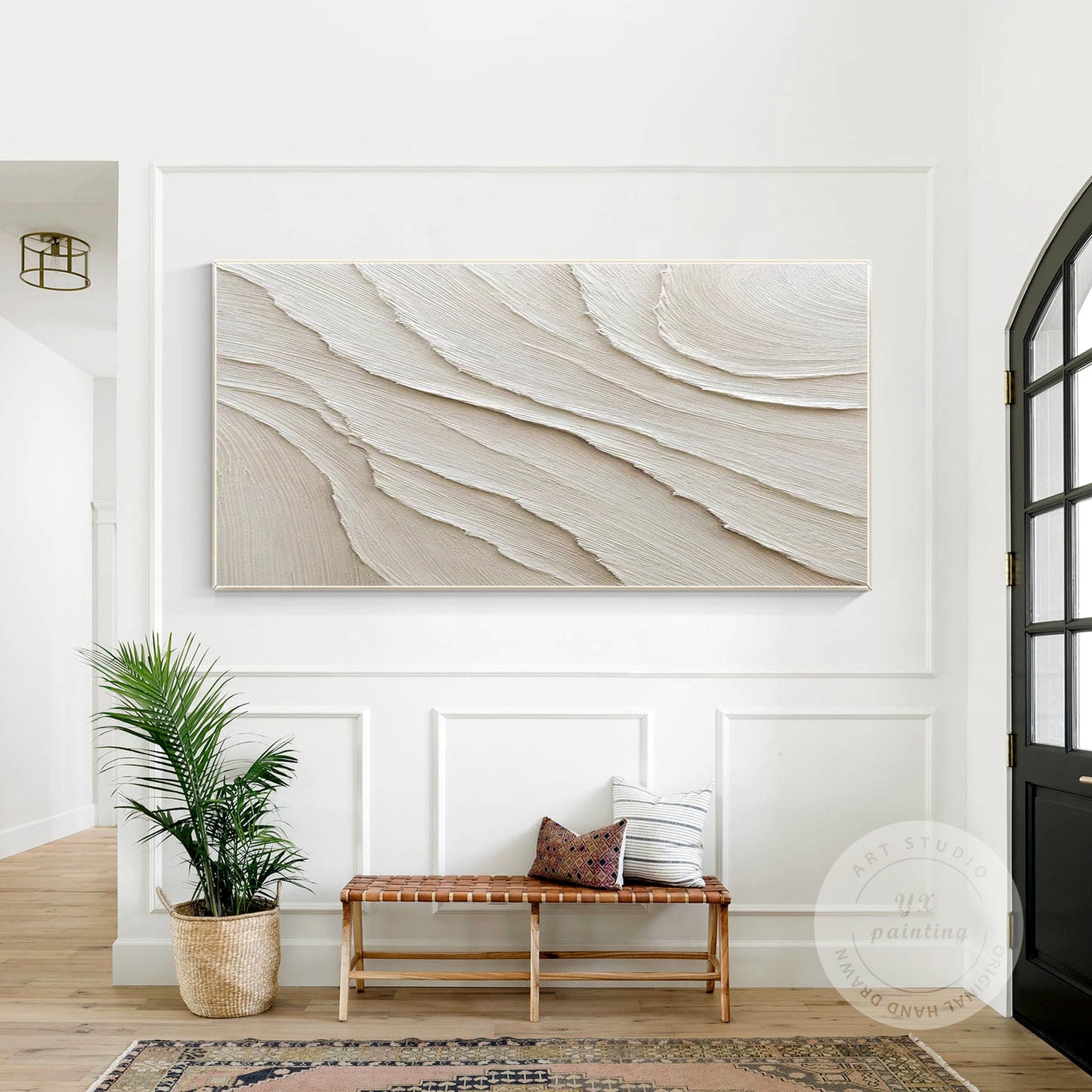 3D Textured Cream Beige Wall Art, Minimalist Abstract Canvas Painting, Large Neu #6