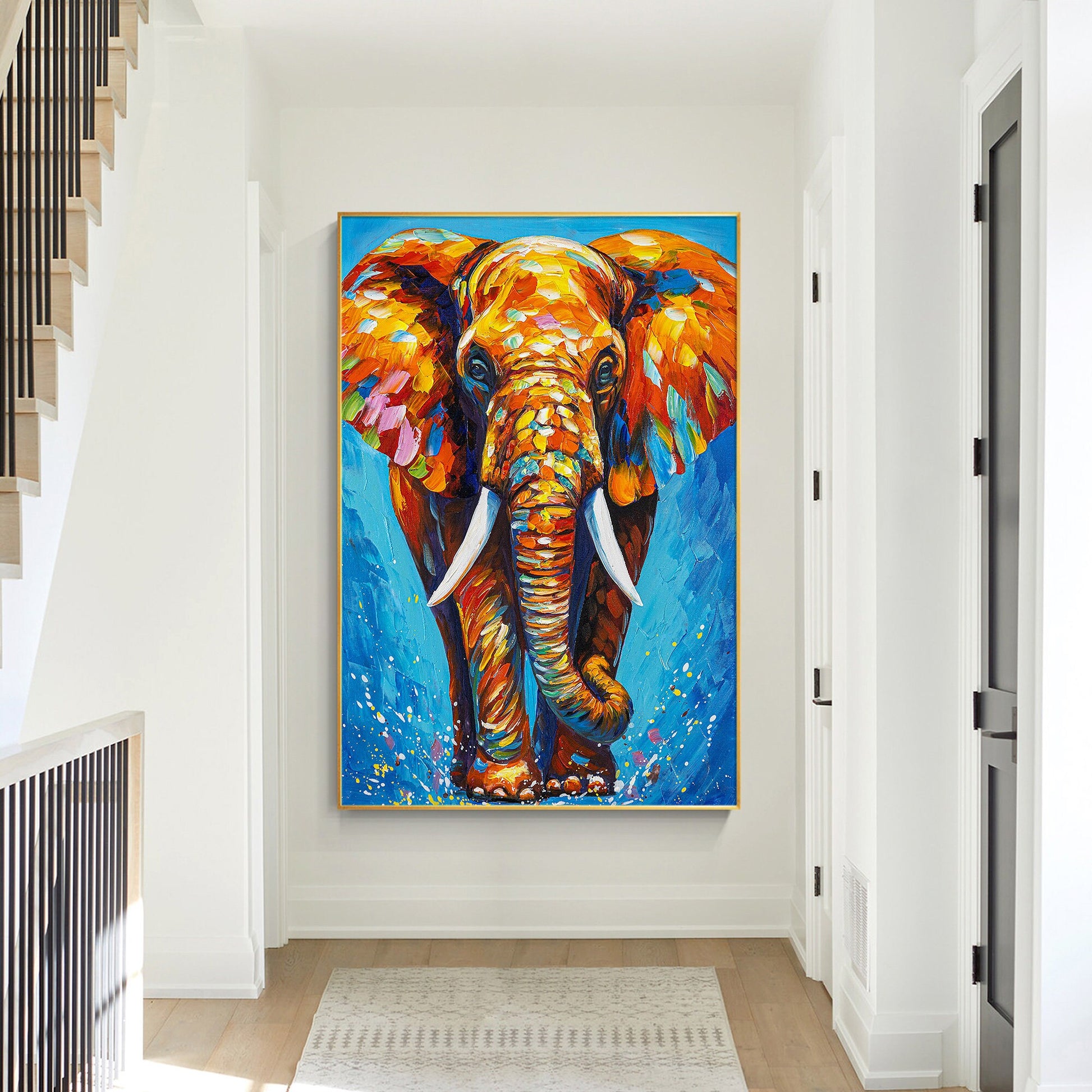 3D Textured Elephant Painting: Colorful Abstract POP Art on Canvas #3