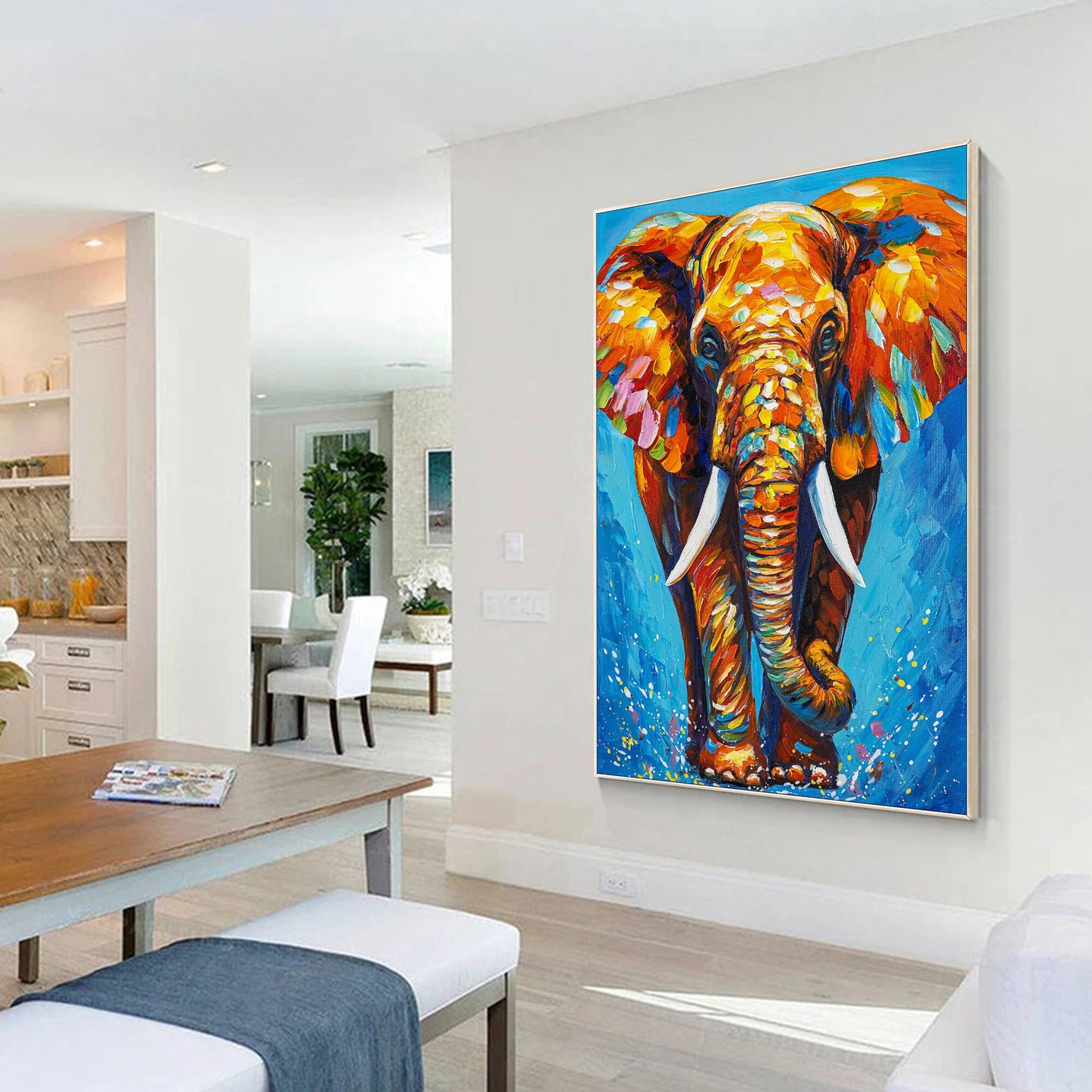 3D Textured Elephant Painting: Colorful Abstract POP Art on Canvas #4