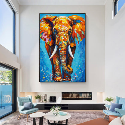3D Textured Elephant Painting: Colorful Abstract POP Art on Canvas #5