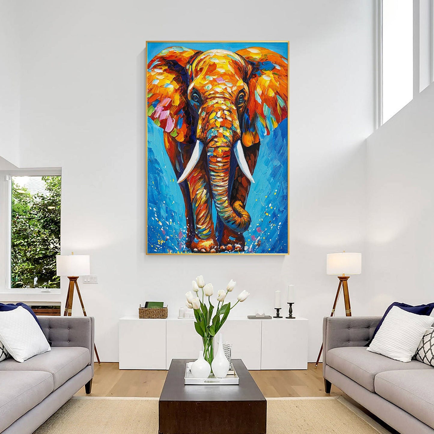 3D Textured Elephant Painting: Colorful Abstract POP Art on Canvas #1