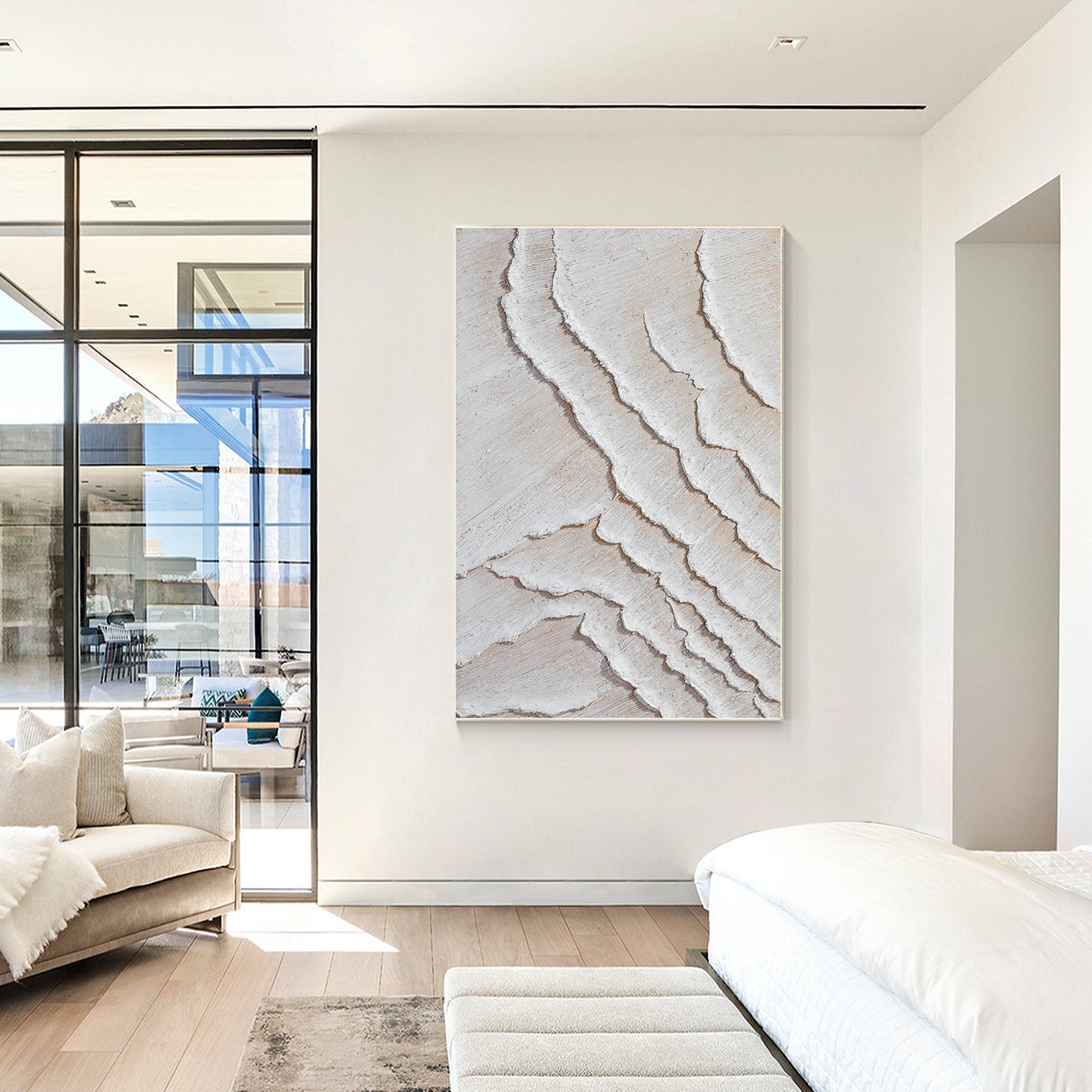 3D Textured Minimalist Painting: Cream Beige Tones, Large Canvas Wall Art #2