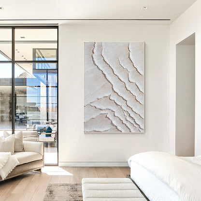 3D Textured Minimalist Painting: Cream Beige Tones, Large Canvas Wall Art #2