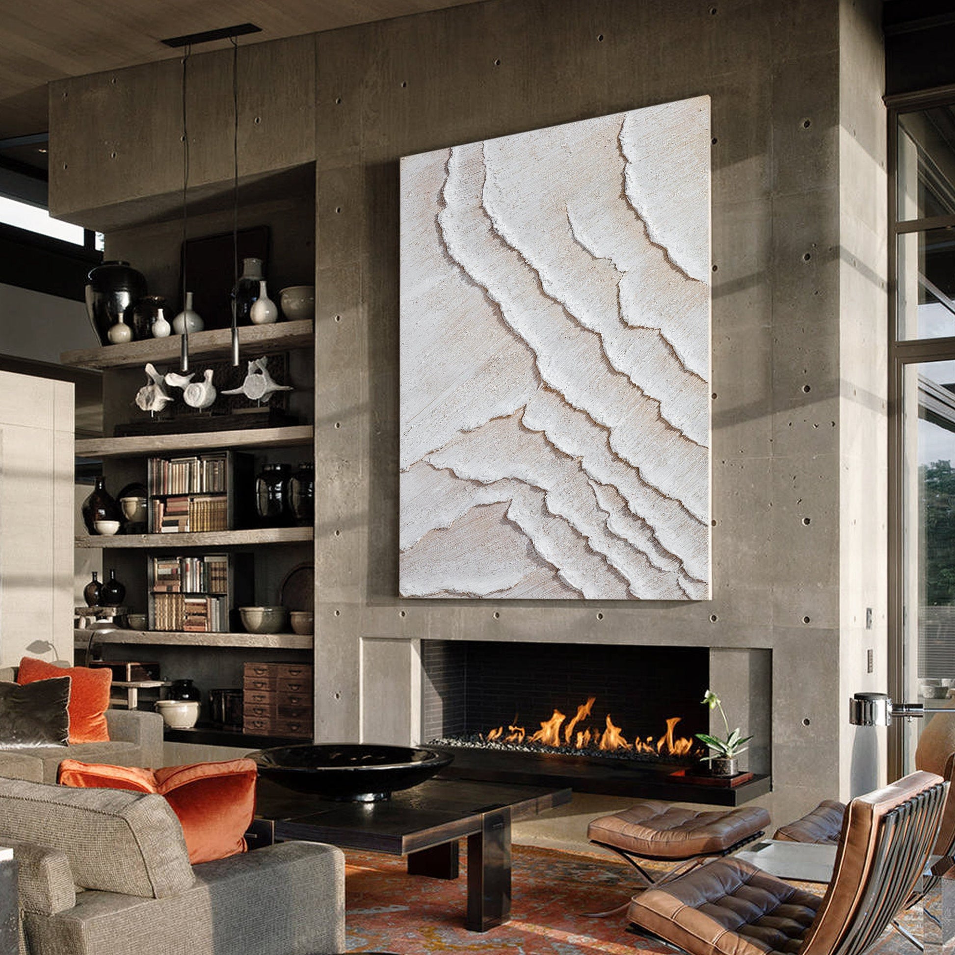 3D Textured Minimalist Painting: Cream Beige Tones, Large Canvas Wall Art #5