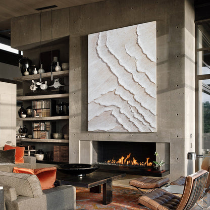 3D Textured Minimalist Painting: Cream Beige Tones, Large Canvas Wall Art #5