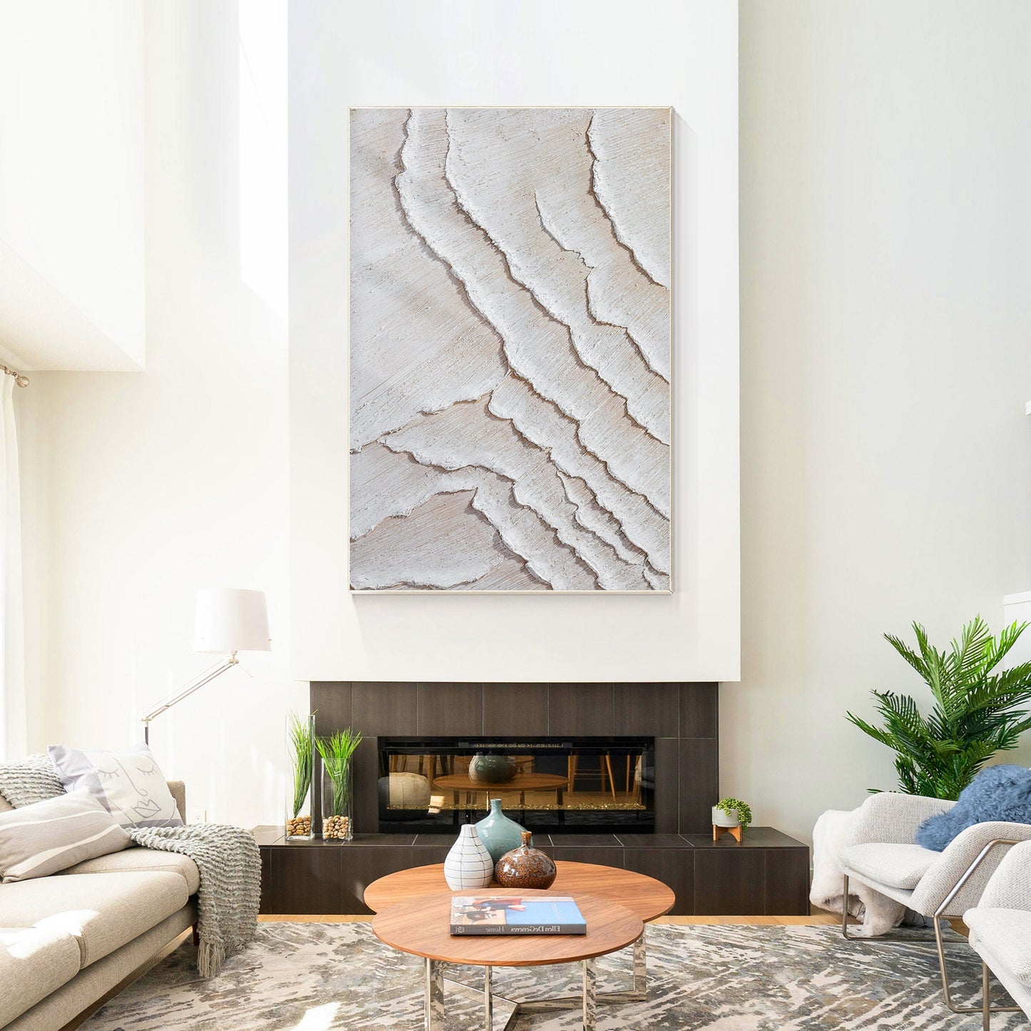 3D Textured Minimalist Painting: Cream Beige Tones, Large Canvas Wall Art #6