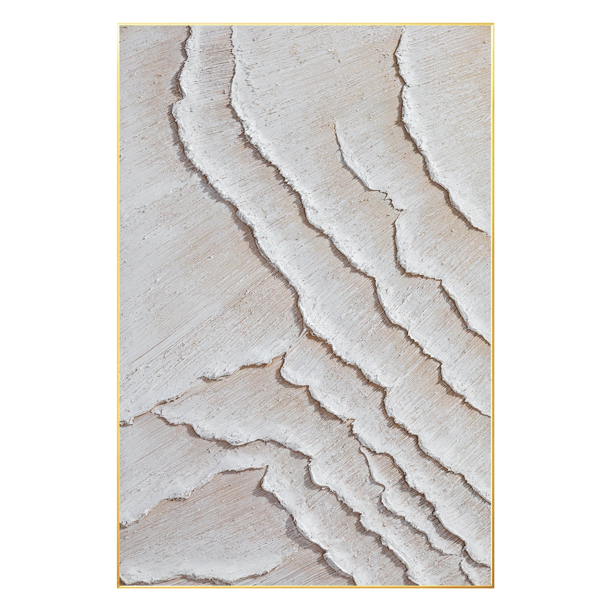 3D Textured Minimalist Painting: Cream Beige Tones, Large Canvas Wall Art #8