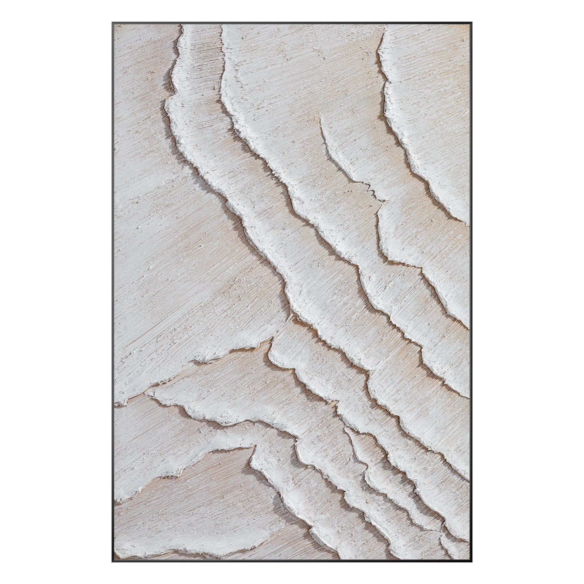 3D Textured Minimalist Painting: Cream Beige Tones, Large Canvas Wall Art #10