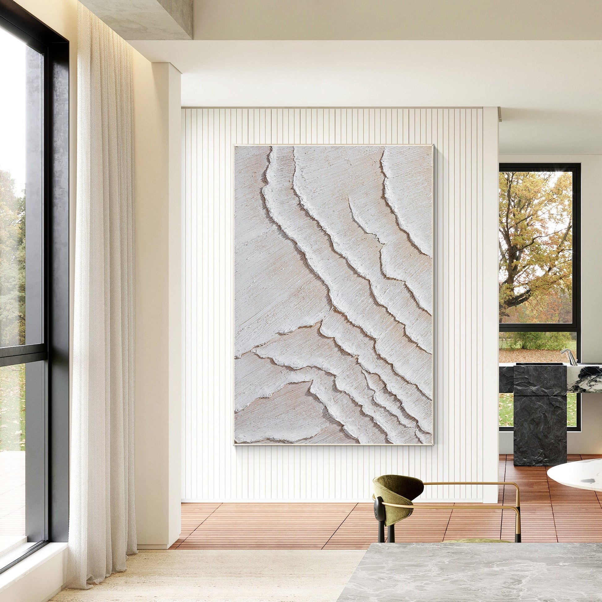 3D Textured Minimalist Painting: Cream Beige Tones, Large Canvas Wall Art #1