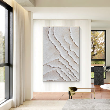 3D Textured Minimalist Painting: Cream Beige Tones, Large Canvas Wall Art #1