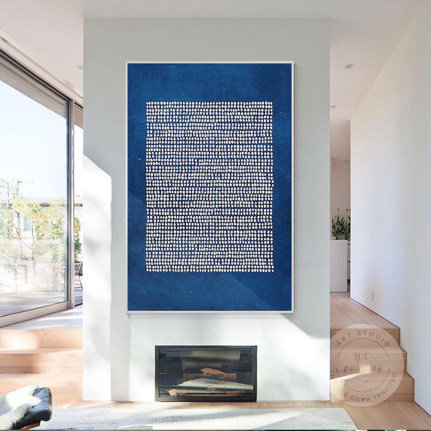 3D Textured Navy Blue Abstract Painting: Extra Large Minimalist Canvas Art #2