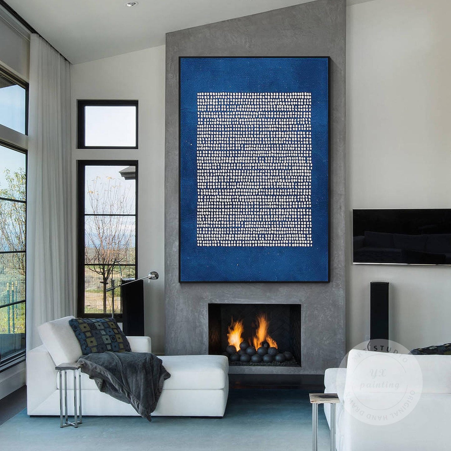 3D Textured Navy Blue Abstract Painting: Extra Large Minimalist Canvas Art #4