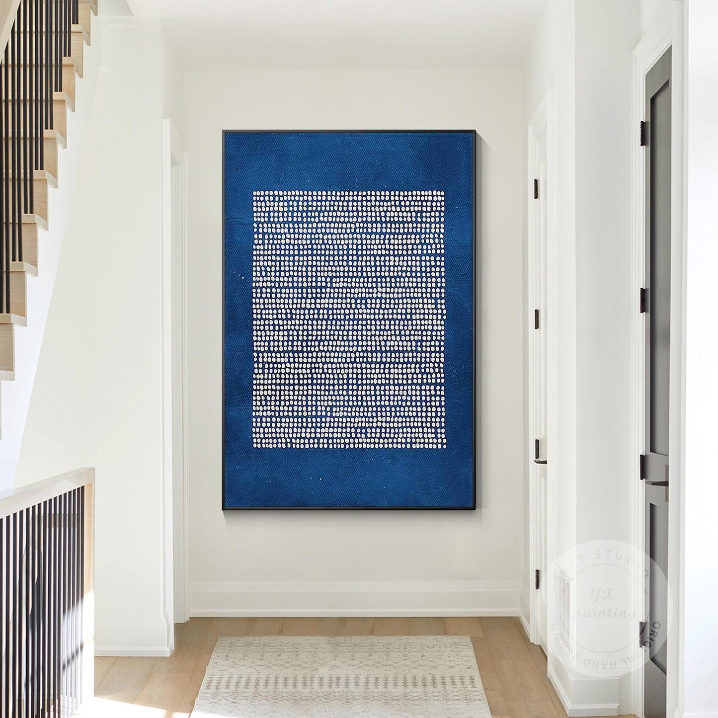 3D Textured Navy Blue Abstract Painting: Extra Large Minimalist Canvas Art #5