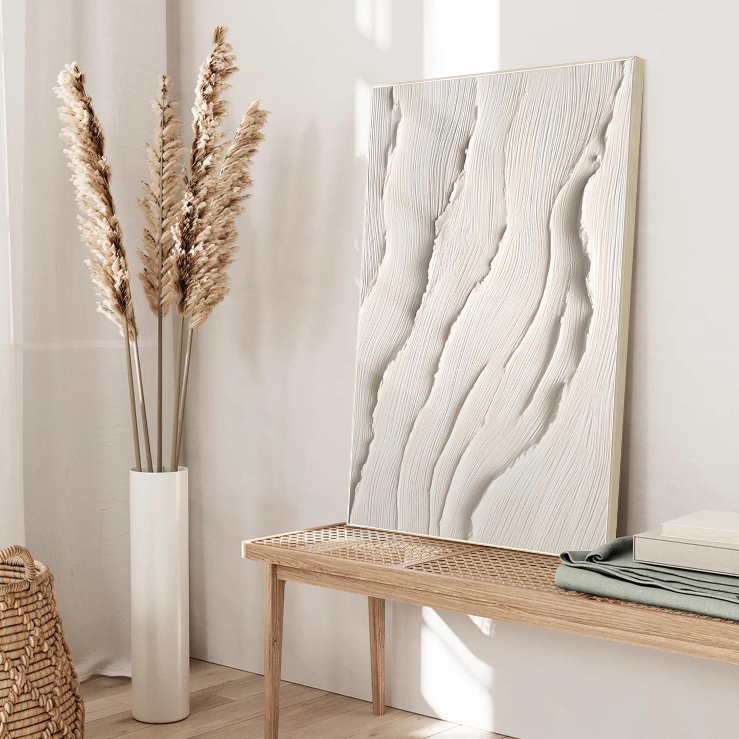 3D Textured Ocean Painting: Beige Coastal Wall Art #2