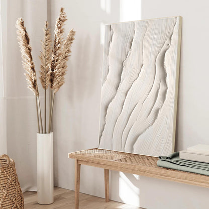 3D Textured Ocean Painting: Beige Coastal Wall Art #2