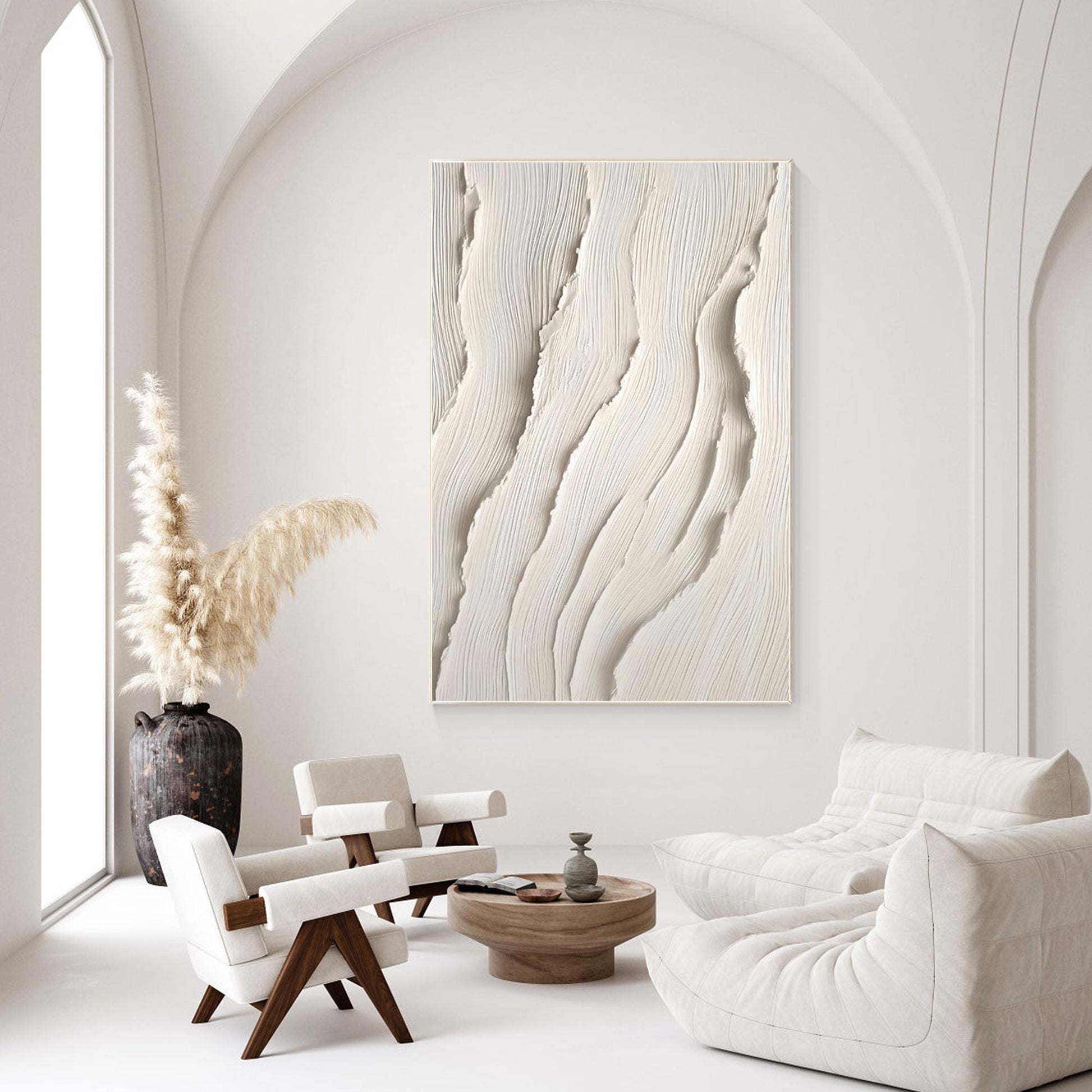 3D Textured Ocean Painting: Beige Coastal Wall Art #3