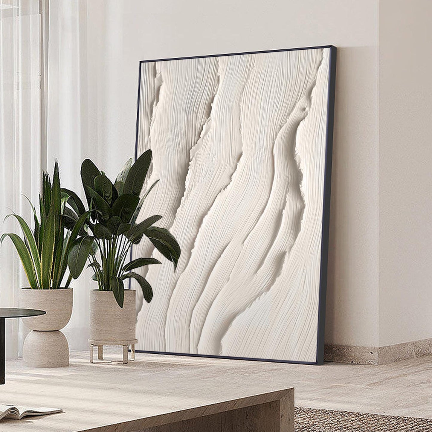 3D Textured Ocean Painting: Beige Coastal Wall Art #5