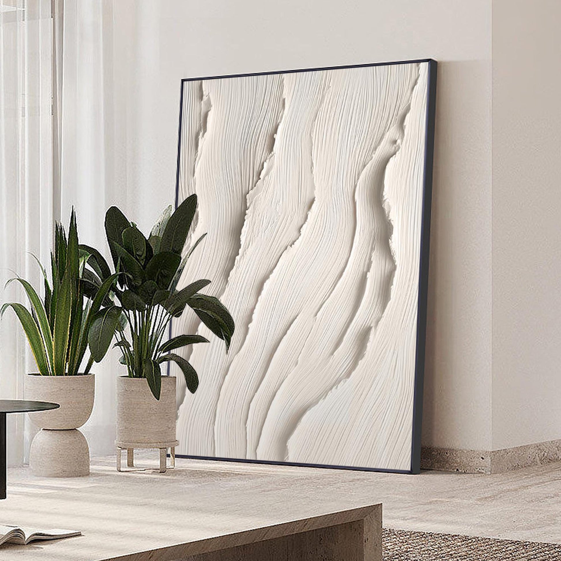 3D Textured Ocean Painting: Beige Coastal Wall Art #5