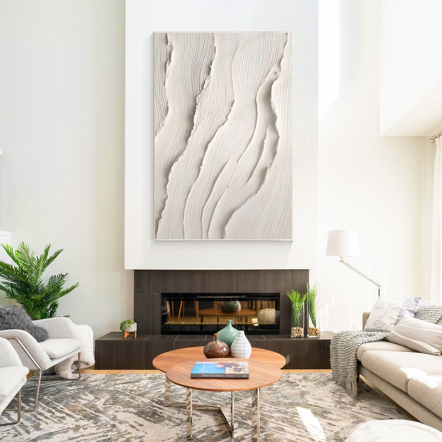 3D Textured Ocean Painting: Beige Coastal Wall Art #1