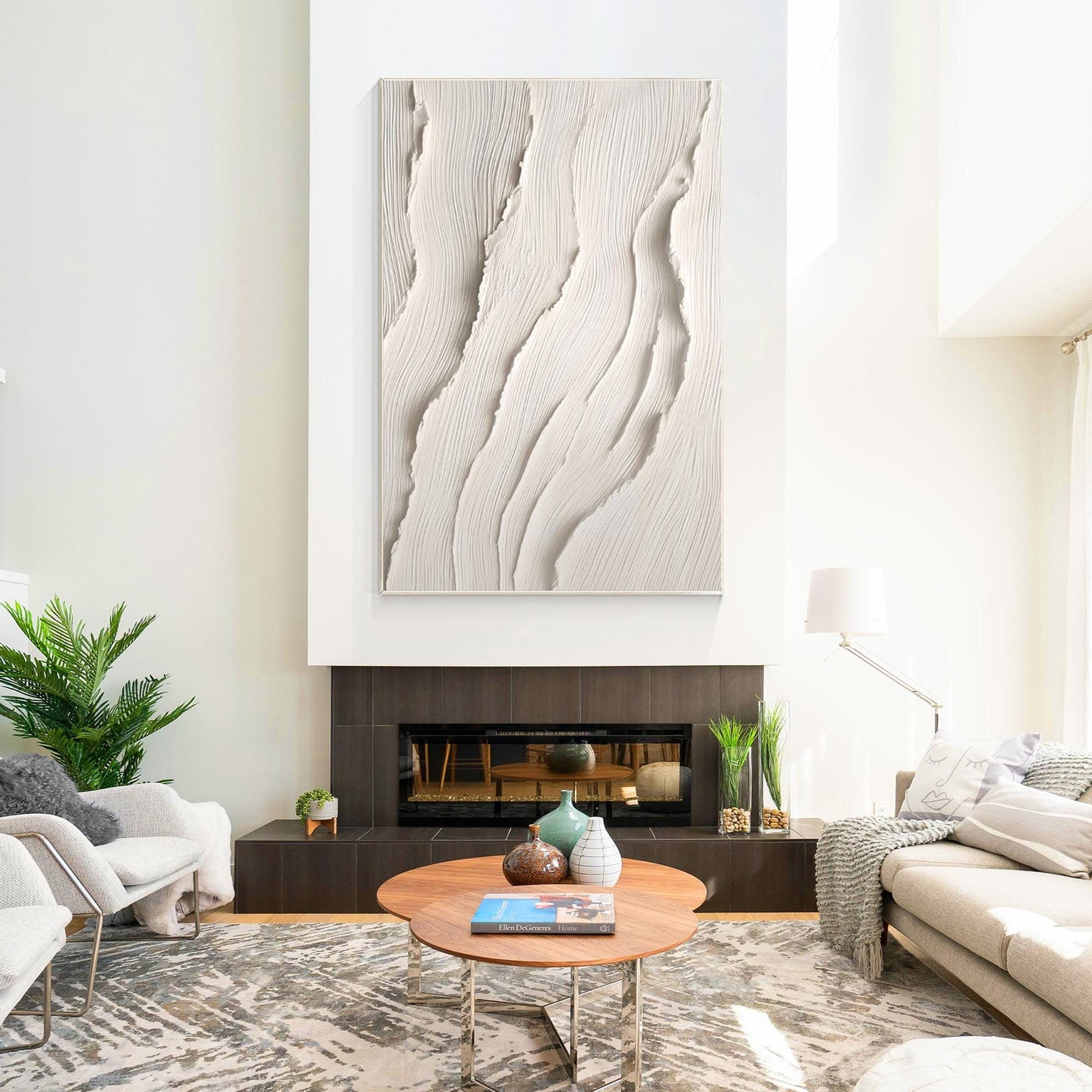 3D Textured Ocean Painting: Beige Coastal Wall Art #1