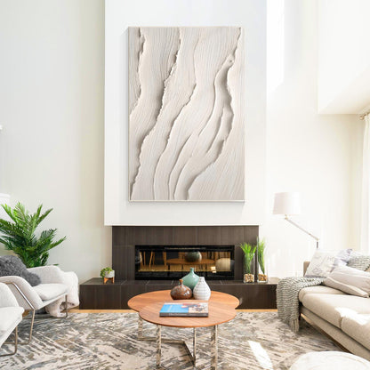 3D Textured Ocean Painting: Beige Coastal Wall Art #1