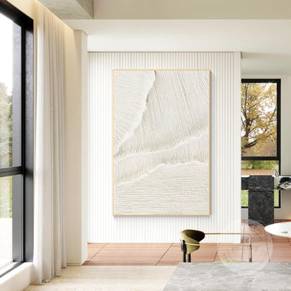 3D Textured Ocean Waves Wall Art, Beige White Plaster Canvas Painting, Minimalis #2