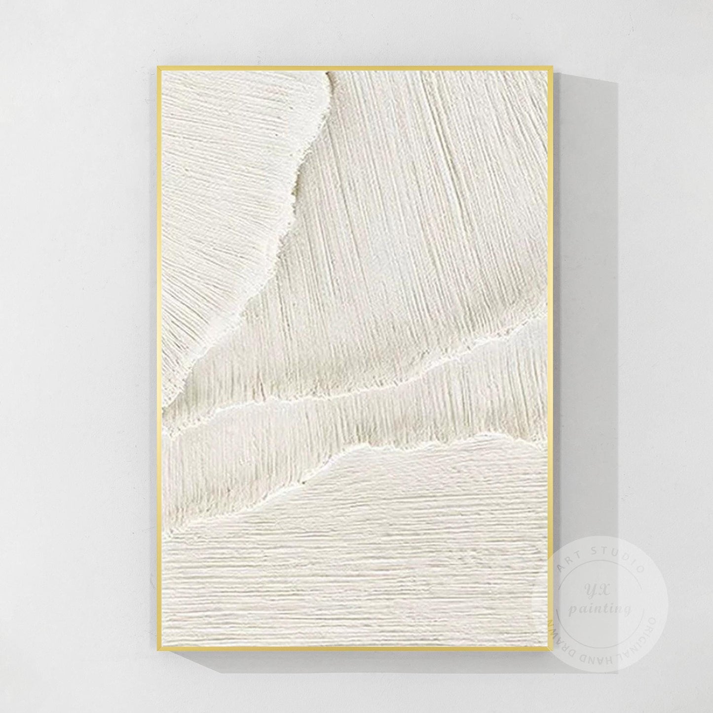 3D Textured Ocean Waves Wall Art, Beige White Plaster Canvas Painting, Minimalis #7