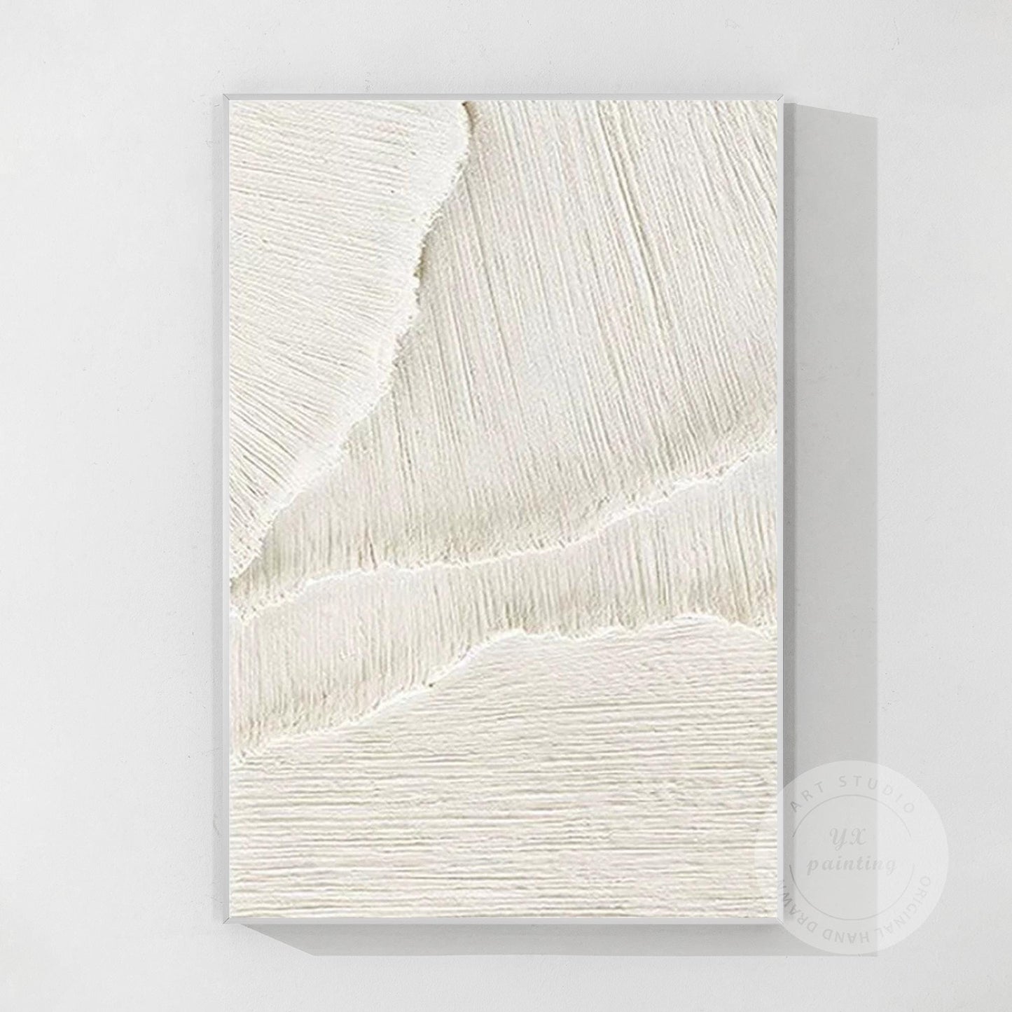 3D Textured Ocean Waves Wall Art, Beige White Plaster Canvas Painting, Minimalis #8