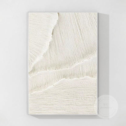 3D Textured Ocean Waves Wall Art, Beige White Plaster Canvas Painting, Minimalis #8